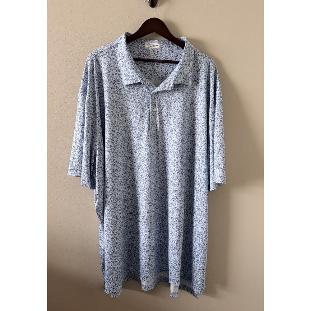 Peter Millar Summer Comfort 4XL Cocktail Print Golf Polo White Blue Performance